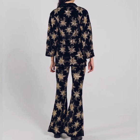 New LENNI x Free People XS Black Sequin Star Embroidered 2-Pc Jacket & Pant Set - Picture 4 of 15